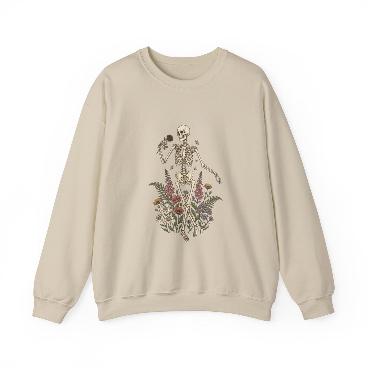 Skeleton with Wildflowers Crewneck | Gothic Botanicals sweatshirt