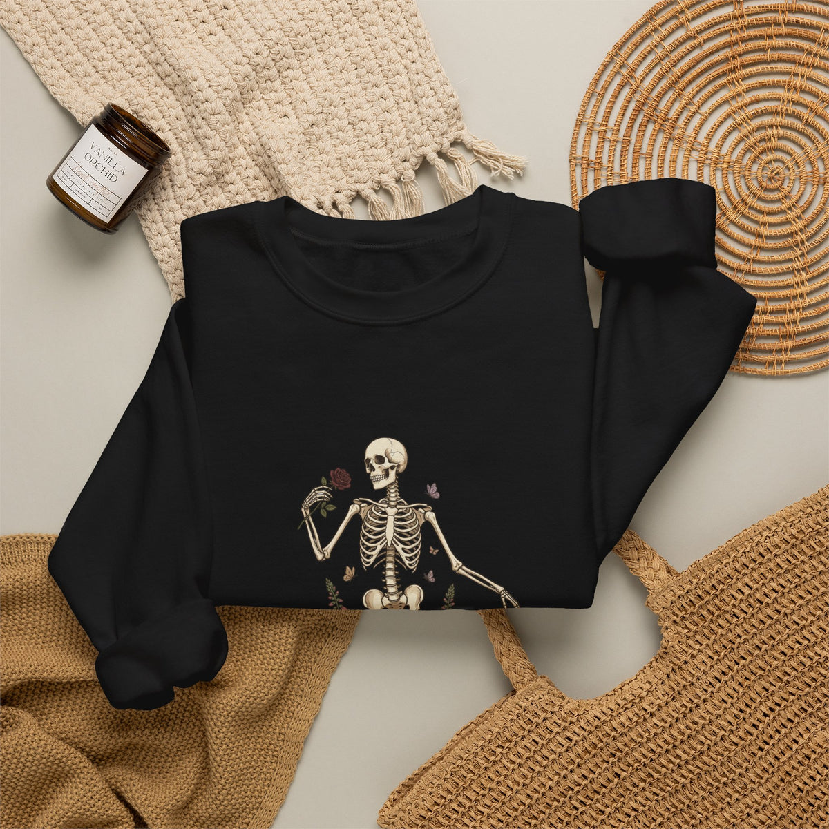 Skeleton with Wildflowers Crewneck | Gothic Botanicals sweatshirt