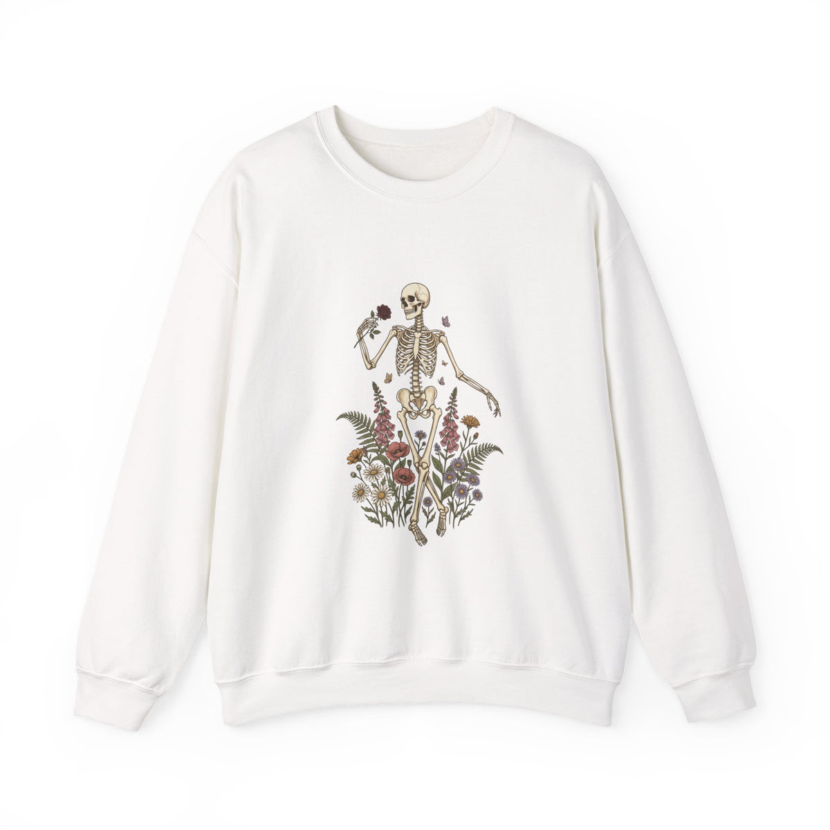 Skeleton with Wildflowers Crewneck | Gothic Botanicals sweatshirt