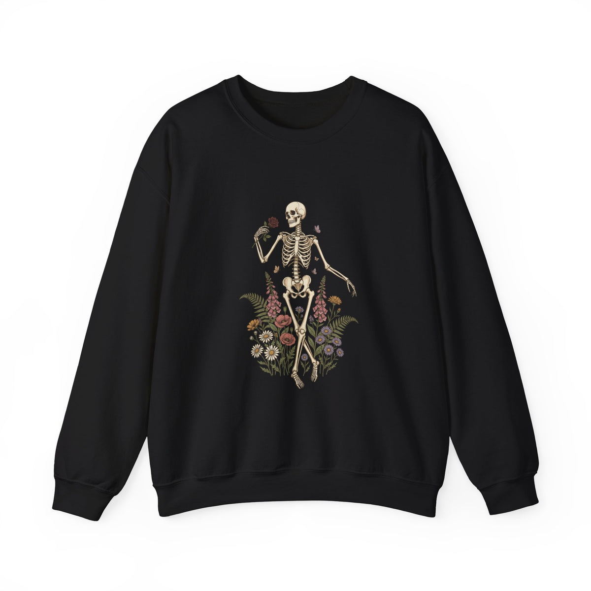 Skeleton with Wildflowers Crewneck | Gothic Botanicals sweatshirt