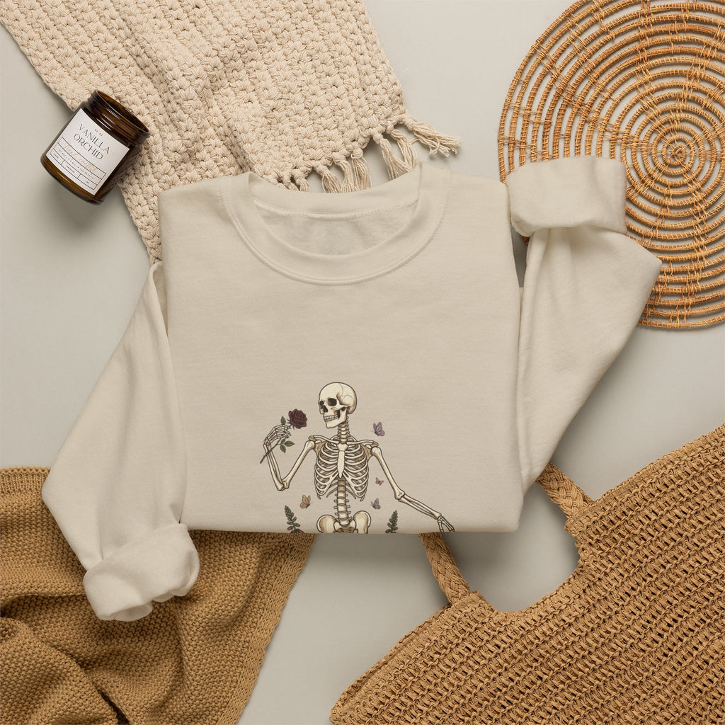 Skeleton with Wildflowers Crewneck | Gothic Botanicals sweatshirt
