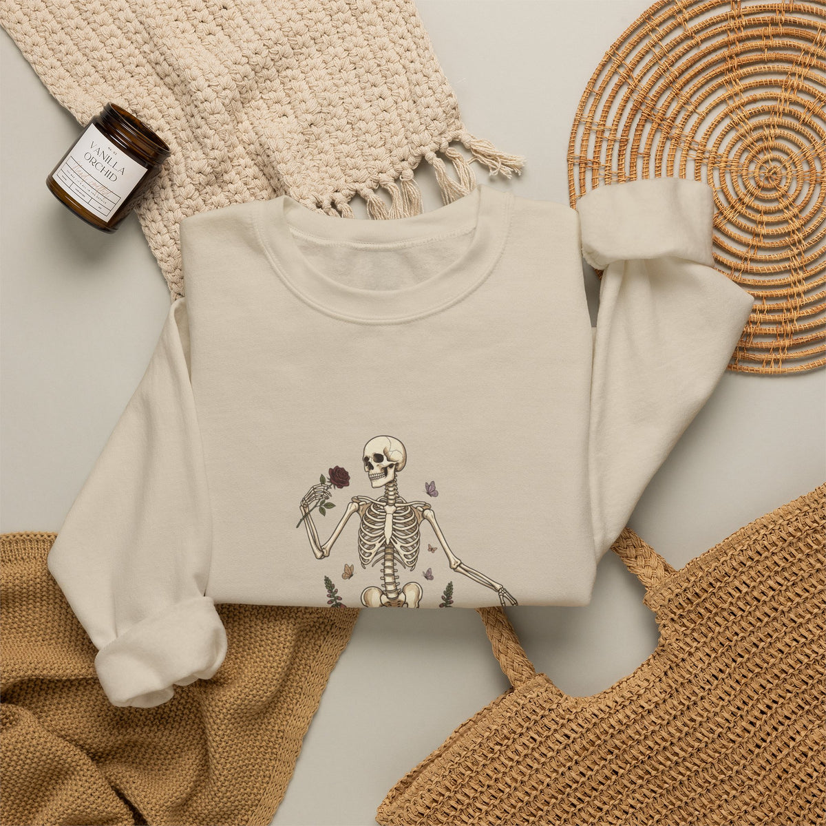 Skeleton with Wildflowers Crewneck | Gothic Botanicals sweatshirt