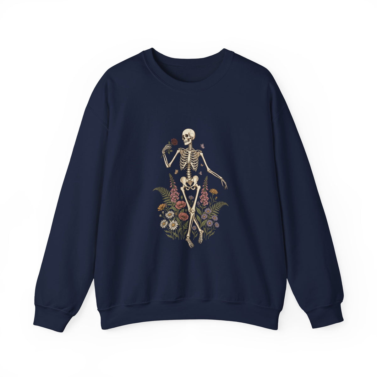 Skeleton with Wildflowers Crewneck | Gothic Botanicals sweatshirt