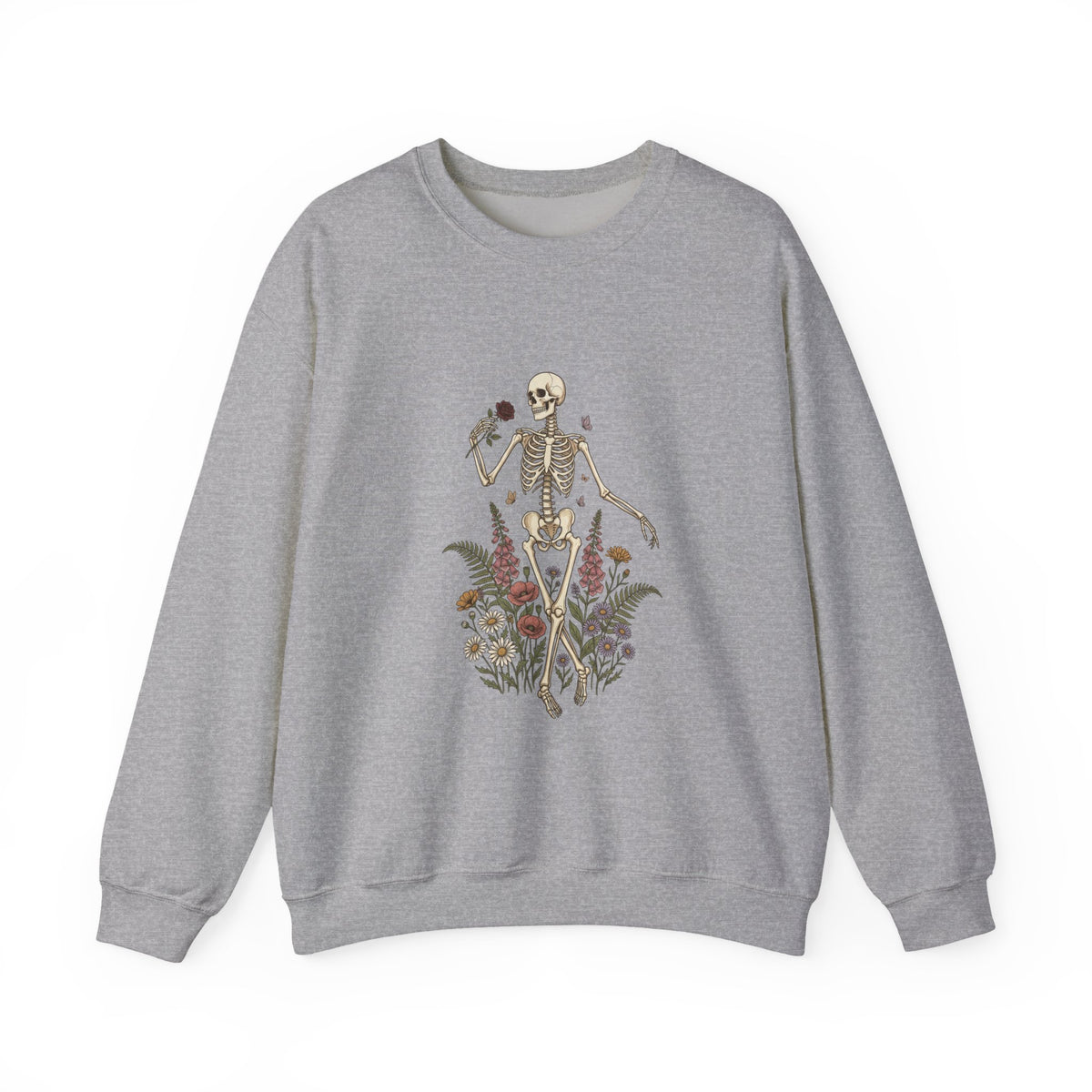 Skeleton with Wildflowers Crewneck | Gothic Botanicals sweatshirt