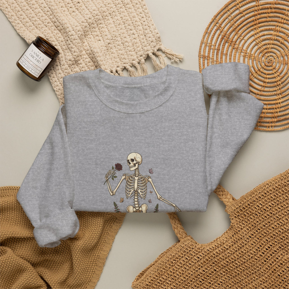Skeleton with Wildflowers Crewneck | Gothic Botanicals sweatshirt